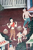 Bangkok Wat Pho, mural paintings of the vhian of the Reclining Buddha.